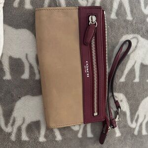 Coach Beige and Maroon Wristlet